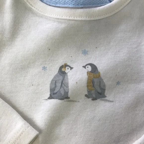 Janie and Jack Penguin Bodysuit Shirt Size 0-3 Months Cream Gray - Picture 2 of 5